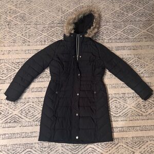 Hollister Black Puffer Jacket with Faux Fur Trim